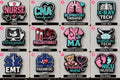3D printed healthcare profession badge reels including Nurse, CNA, EMT, Paramedic, NICU Nurse and more