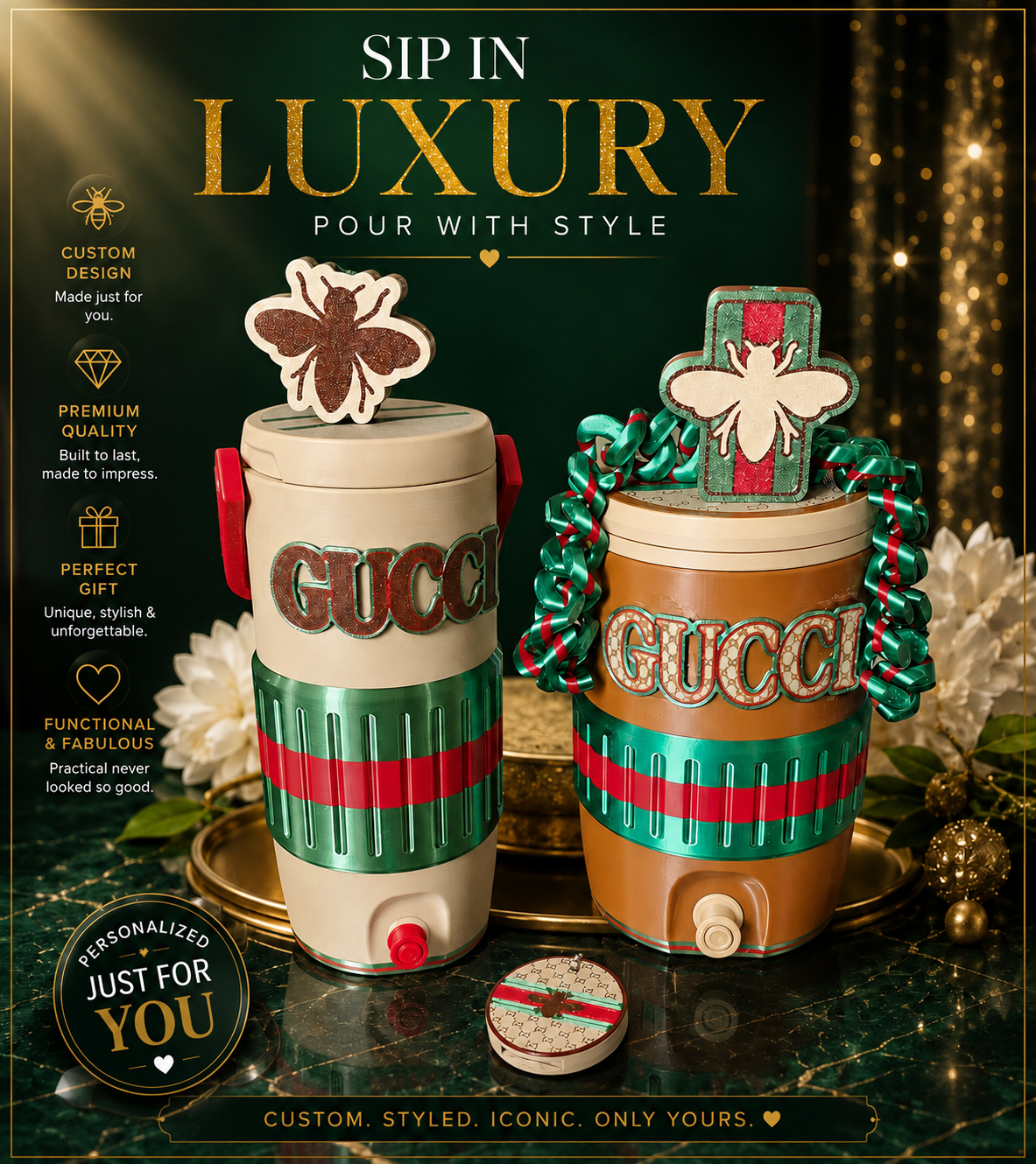Luxury designer-inspired 3D printed koozie cups - Sip in Luxury collection